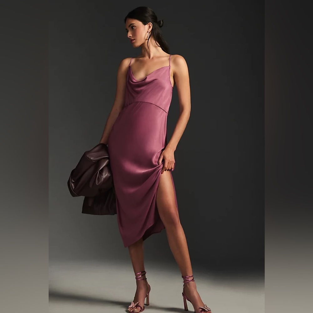 Anthropologie Elyse Bias slip dress in MAUVE/pink